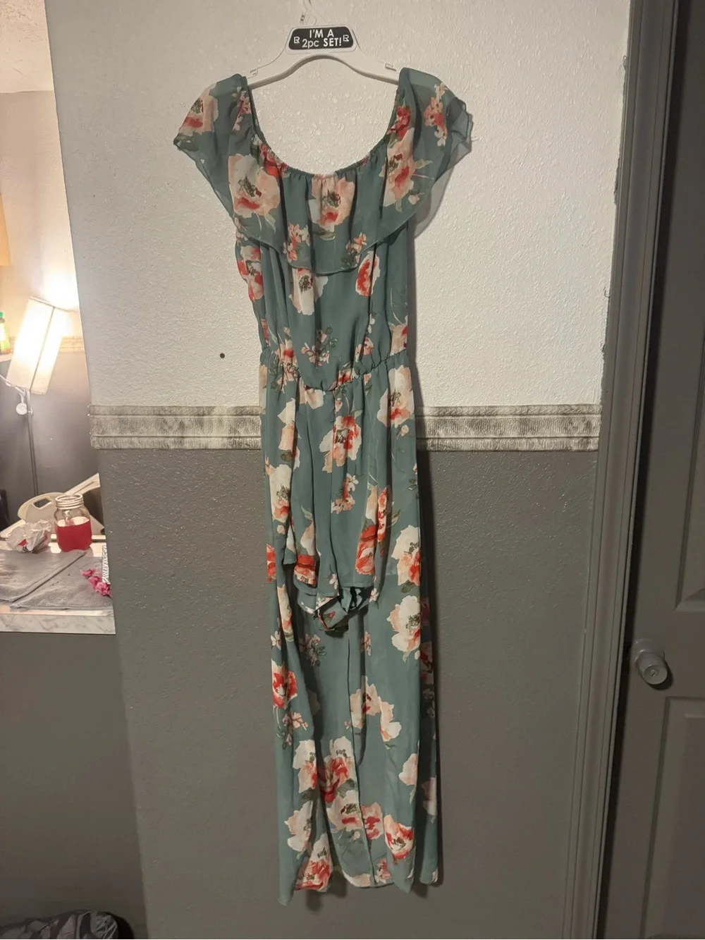Peppermint Teal Maxi Skirt with Coral and Cream Floral Print